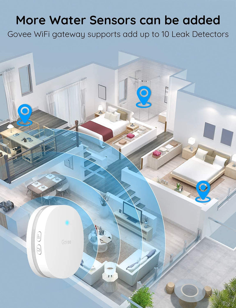 Govee WiFi Water Sensor 2 Pack, 100dB Adjustable Alarm and App Notifications, Leak and Drip Alerts by Email, Detector for Home, Bedrooms, Basement, Kitchen, Bathroom, Laundry(Not Support 5G WiFi)