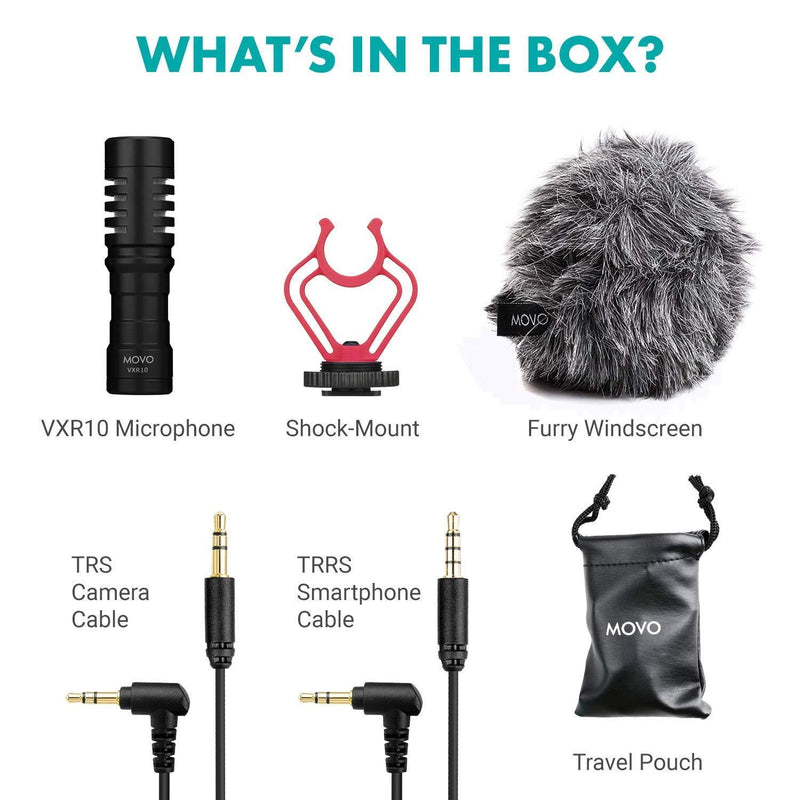 Movo VXR10 Universal Video Microphone with Shock Mount, Deadcat Windscreen, Case for iPhone, Android Smartphones, Canon EOS, Nikon DSLR Cameras and Camcorders - Perfect Camera Microphone, Shotgun Mic