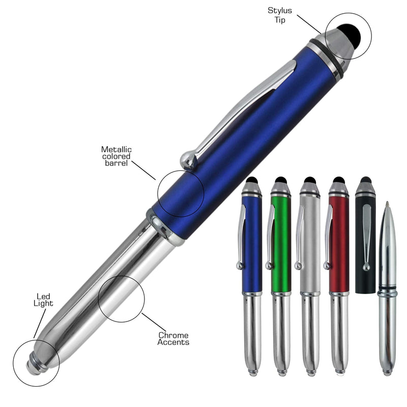 SyPen Stylus Pen for Touchscreen Devices, Tablets, iPads, iPhones, Multi-Function Capacitive Pen with LED Flashlight, Ballpoint Ink Pen, 3-in-1 Pen, Multi, 10PK Red+Silver+Black+Blue+Green