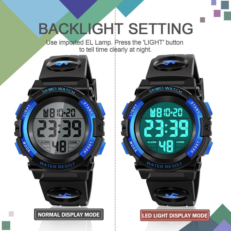ATIMO LED 50M Waterproof Sports Digital Watch for Kids - Kids Gifts Blue