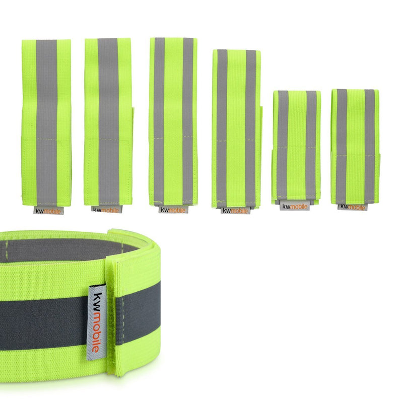 kwmobile 6X Reflective Armbands - High Visibility Outdoor Safety Bands for Jogging Cycling Walking - Neon Reflector Strap for Arm Leg Ankle Wrist yellow