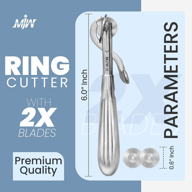 MJW Finger Ring Cutter with 2 Replacement Blades - Stainless Steel Emergency Jewelry Cutting Tool, Ideal First Aid Instrument, EMT Ring Remover Tool with Finger Protection