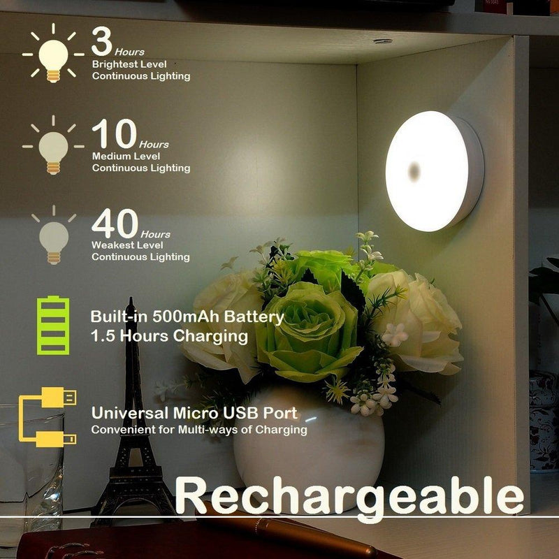 Rechargeable Touch Light, RTSU DIY Stick Anywhere Led Night Light Touch Lamp Tap Light (Touch Sensor Switch, Stepless Dimmer, Last Setting Memory, Built-in Battery Powered, Warm White Light)