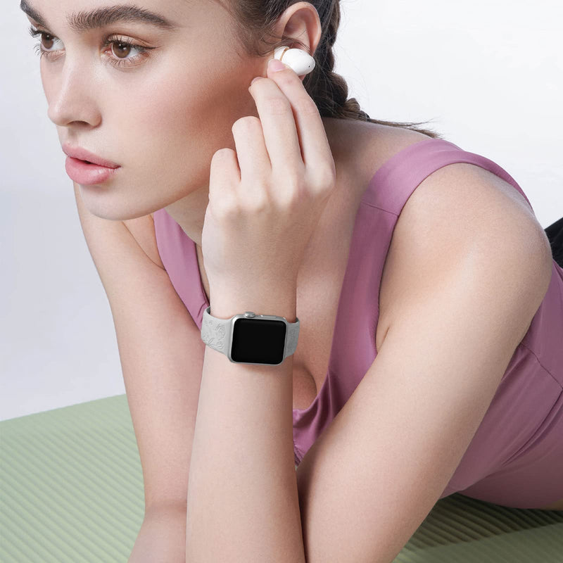 DaQin Flower Engraved Bands Compatible with Apple Watch Band 38mm 40mm 41mm 42mm 45mm 49mm 44mm Women Girl, Soft Silicone Wristbands Replacement for Apple Watch Ultra/iWatch Series 8 7 6 5 4 3 2 1 SE Black/White/Gray/Pink Sand 38mm/40mm/41mm