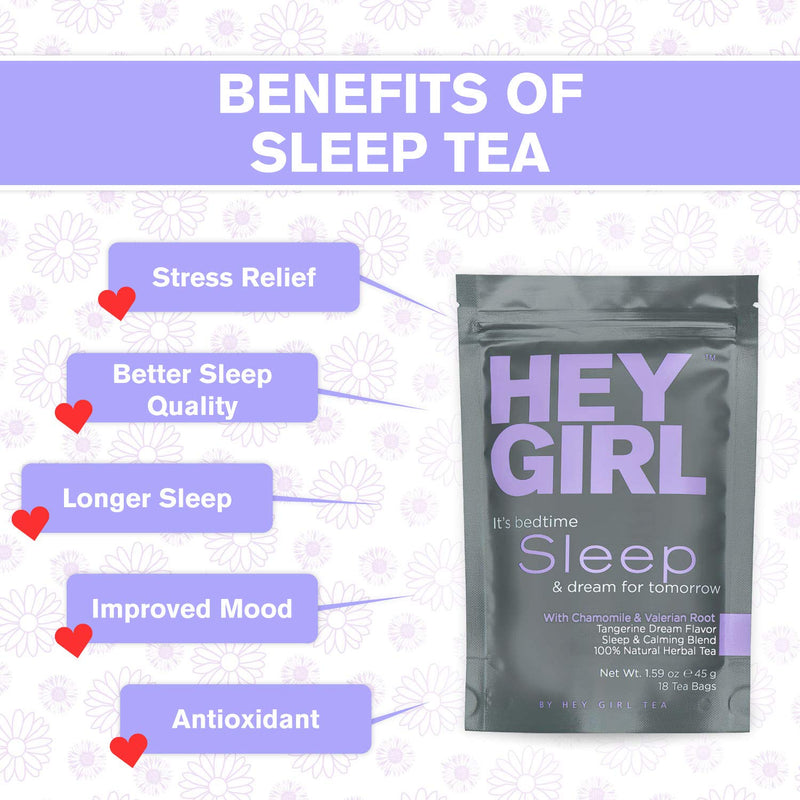 Hey Girl Herbal Sleep Tea w/ Chamomile , Valerian Root & Lemon Balm in Tea Bags - Thoughtful Gifts For Women