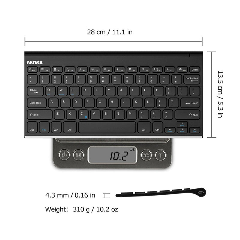 Bluetooth Keyboard, Arteck Stainless Steel Universal Portable Wireless Bluetooth Keyboard for iOS iPad 10.2-inch, Air, Pro, Mini, Android, Windows Tablets PC Smartphone Built in Rechargeable Battery