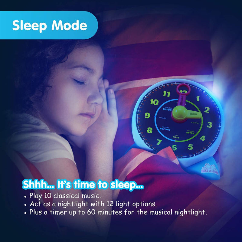 BEST LEARNING Learning Clock - Educational Talking Learn to Tell Time Light-Up Toy with Quiz and Sleep Mode Lullaby Music for Toddlers & Kids Ages 3 to 6 Years Old