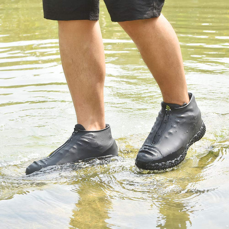 Shiwely Silicone Waterproof Shoe Covers, Upgrade Reusable Overshoes with Zipper, Resistant Rain Boots Non-Slip Washable Protection for Women, Men (L (Women 7.5-11, Men 6.5-10.5), Black) L (Women 7.5-11, Men 6.5-10.5)