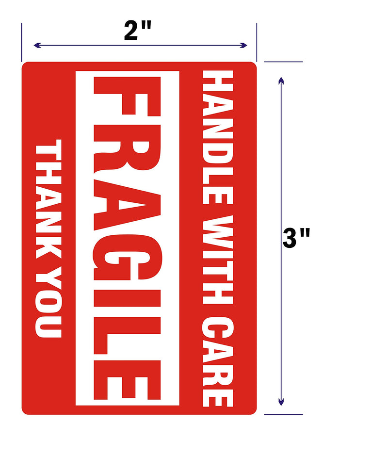 RBHK Fragile Stickers 2'' x 3'' Fragile - Handle with Care - Thank You Shipping Labels Stickers, 500 Labels/Roll (1 Roll) 1 Roll