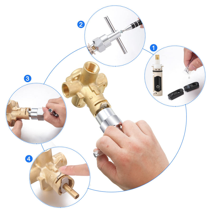 Faucet Cartridge Parts Replacement with Puller & Retainer Clip, Compatible with 1222 Moen Tub Shower, One-Handle Posi Temp Faucet Cartridge, Removal Tool for Bathtub Valve Parts Repair