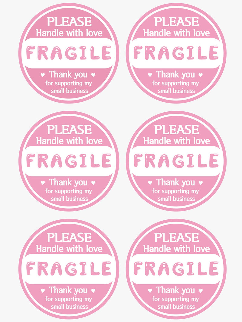 mmDay 300 Pieces 2 Inch Round Baby Pink Fragile Stickers Thank You for Supporting My Small Business Labels for Shipping Packing Mailing Envelope Gift Jewelry Bag - 300 Strong Adhesive Labels Per Pack