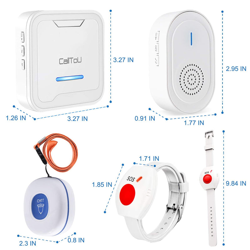 CallToU Wireless Caregiver Pager System Caregiver Call Button Nurse Alert System for Elderly,Medical Alert System for Seniors Disabled Patient,2 SOS Transmitters(1 Medical Alert Watches) + 2 Receivers