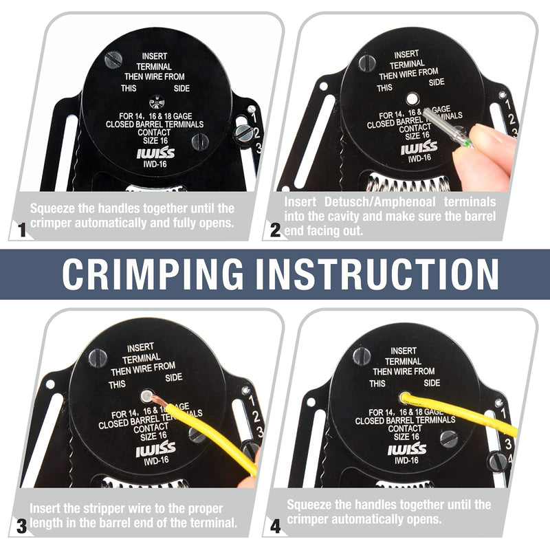 IWISS Closed Barrel Crimper 4 Way Indent,8 Impression Type for Deutsch Solid Contacts gage 12 (IWD-12) IWD-12(gage 12)