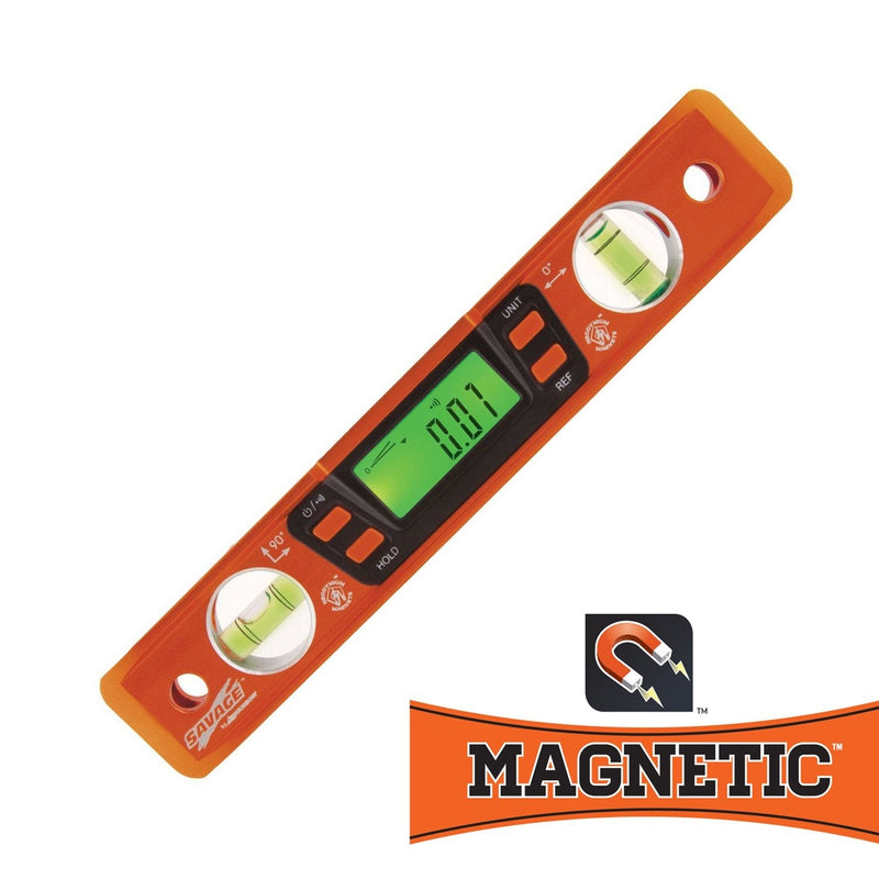 Swanson Tool Co SVT200 9 Inch Savage Digital Magnetic Aluminum Billet Torpedo Level 9" Digital Magnetic