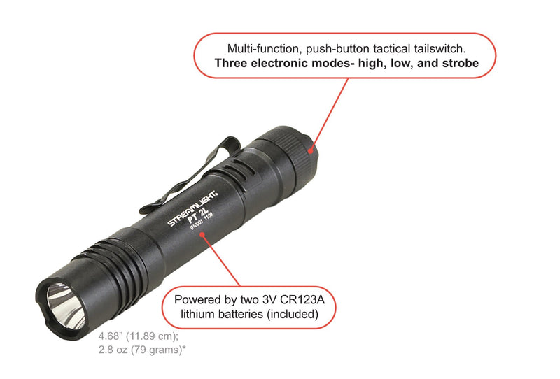 Streamlight 88031 ProTac 2L 350 Lumen Professional Flashlight with High/Low/Strobe w/2 x CR123A Batteries - 350 Lumens Black Protac 2L, 350 Lumens Light