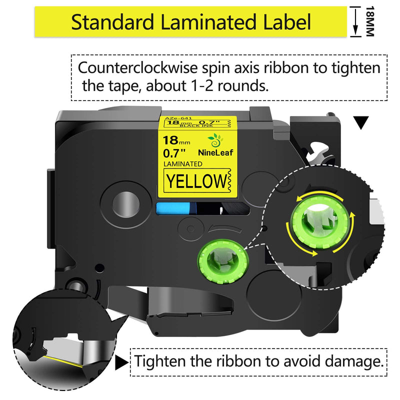 NineLeaf 10 Pack Compatible for Brother P-Touch TZ-641 TZ641 TZe-641 TZe641 Black on Yellow 0.7'' 18mm (3/4 inch) x 26.2 Feet (8m) Laminated Label Tape Work in Ptouch PTD600 PTD400 PTP700 Label Maker