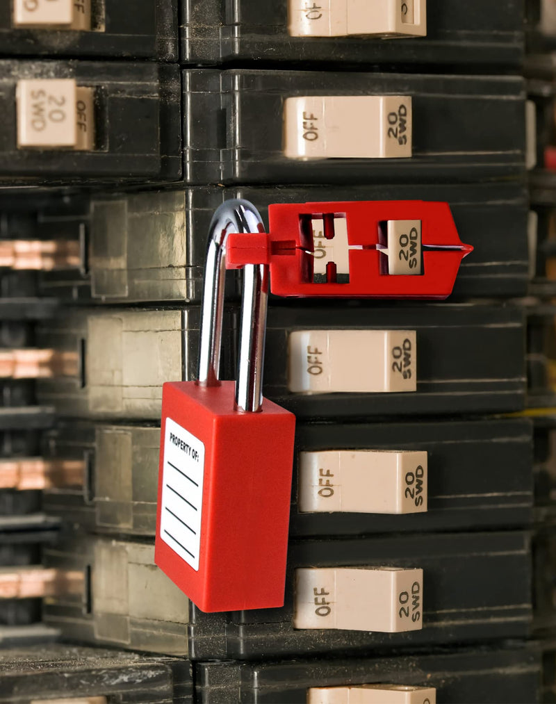 QWORK Circuit Breaker Lockout, 4 Pack, Snap-on Breaker Lock Out Device, Red