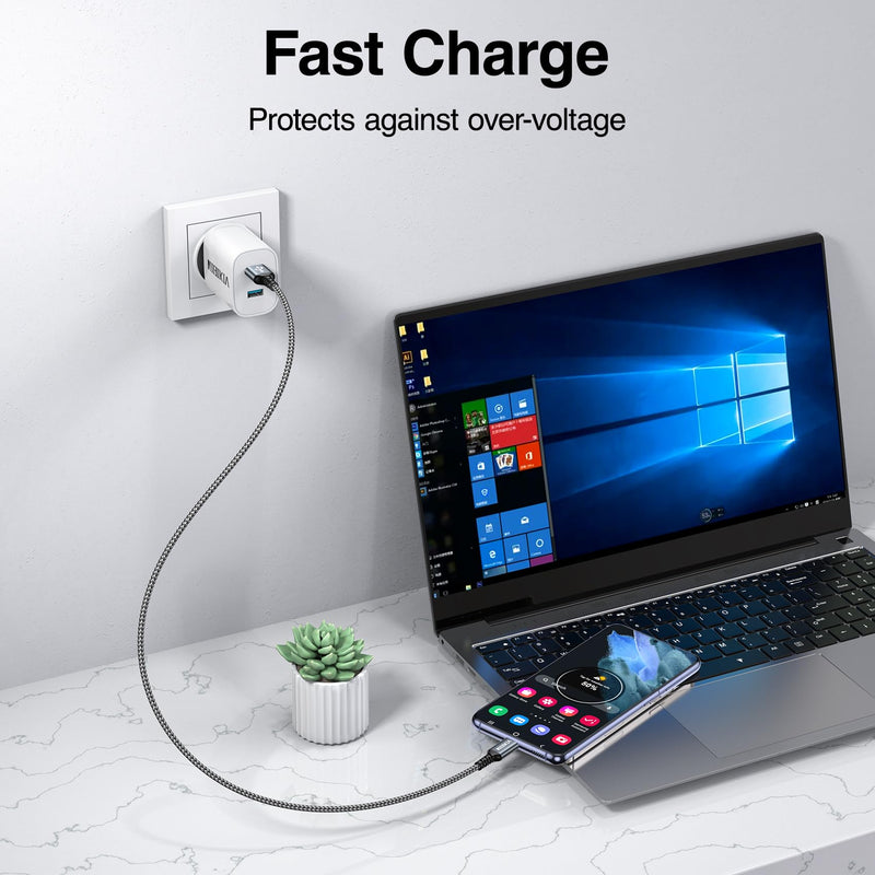 USB C cable, [2 pieces 2M] Nylon Fast Charge quick charging cable Type C charging cable for Samsung Galaxy S22 S21 S20 S10 A13 A14 A21 A40 A53 A54, Google Pixel, Motorolo, Nokia, Xiaomi Redmi gray
