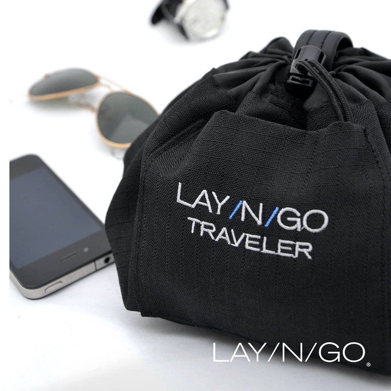 Lay-n-Go Traveler Essentials Drawstring Shaver & Dopp Kit Toiletry Carry On Organizer & Travel Bag for Men and Women, Machine Washable with a Durable Patented Design, 20 inch, Black