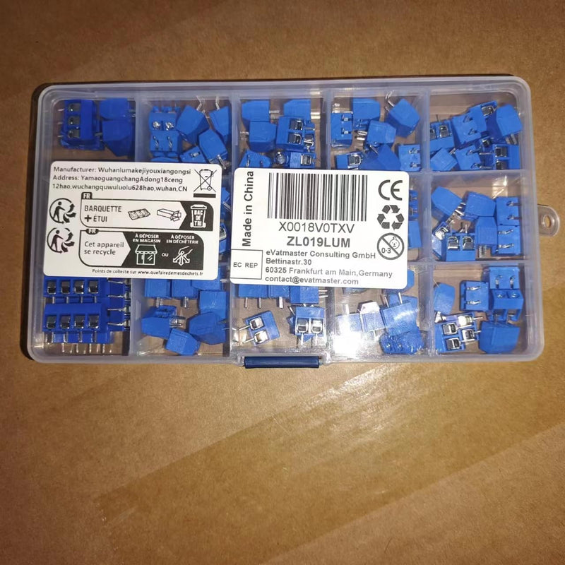 Greluma 100pcs 5mm Pitch 2 Pin&3 Pin&4 Pin PCB Screw Terminal Block 300V 16A,Blue(85x2 Pin,10x3 Pin,5x4 Pin) 100 2/3/4 Pin