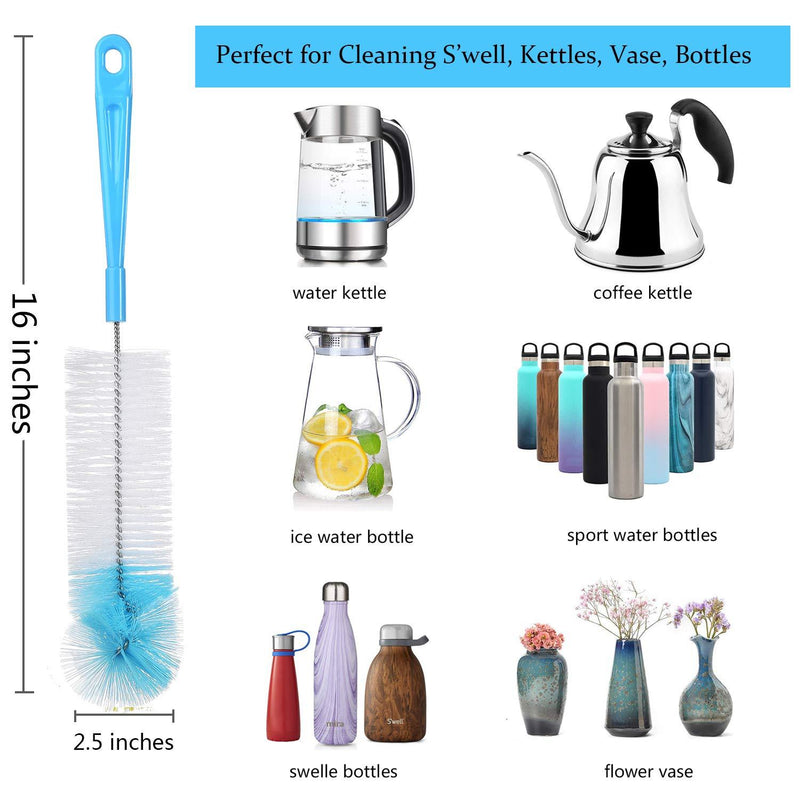 ALINK Bottle Cleaning Brush Set - Long Handle Bottle Cleaner for Washing Narrow Wine/Beer Bottles, Thermos, Hummingbird Feeder, S’Well, Sports Water Bottles, Plus Kettle Spout/Lid Brush, Straw Brush