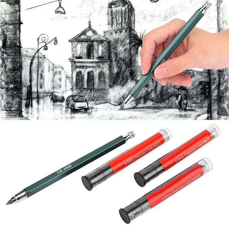 Mechanical Pencil with 3 CasesRefills, 4.0mm Black Refills for Draft Drawing, Carpenter Writing, Crafting, Art Sketching