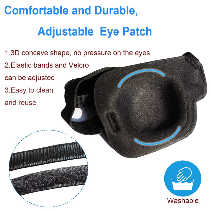 RIKEYO 2Pcs 3D Eye Patches for Adults, Adjustable Medical Eyepatch for Lazy Eye, Large Black(Left Eye)