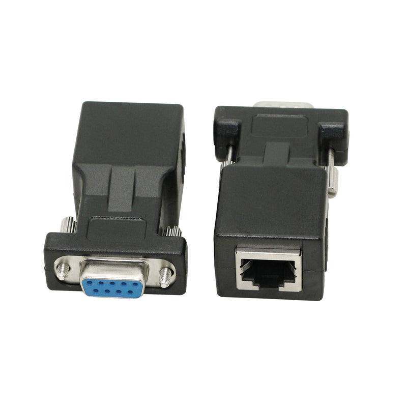 DB9 RS232 to RJ45 Extender, DB9 9-Pin Serial Port Female&Male to RJ45 CAT5 CAT6 Ethernet LAN Extend Adapter Cable-2pcs (2-Adapter) 2-Adapter