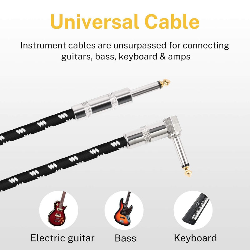Donner Guitar Cord Amp Cable 10 ft for Guitar Bass Electric Guitar Instrument Amplifier Audio, 1/4 Right Angle to Straight, Black White 10 Feet Right Angle& Straight