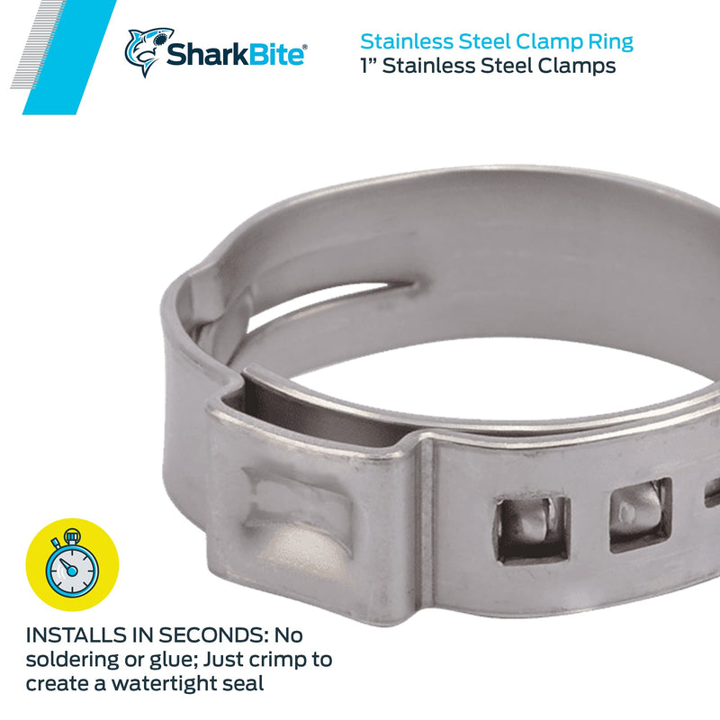 SharkBite PEX Clamp Ring 1 inch, Stainless Steel, Pack of 10, UC956A, 1", 10 Pack