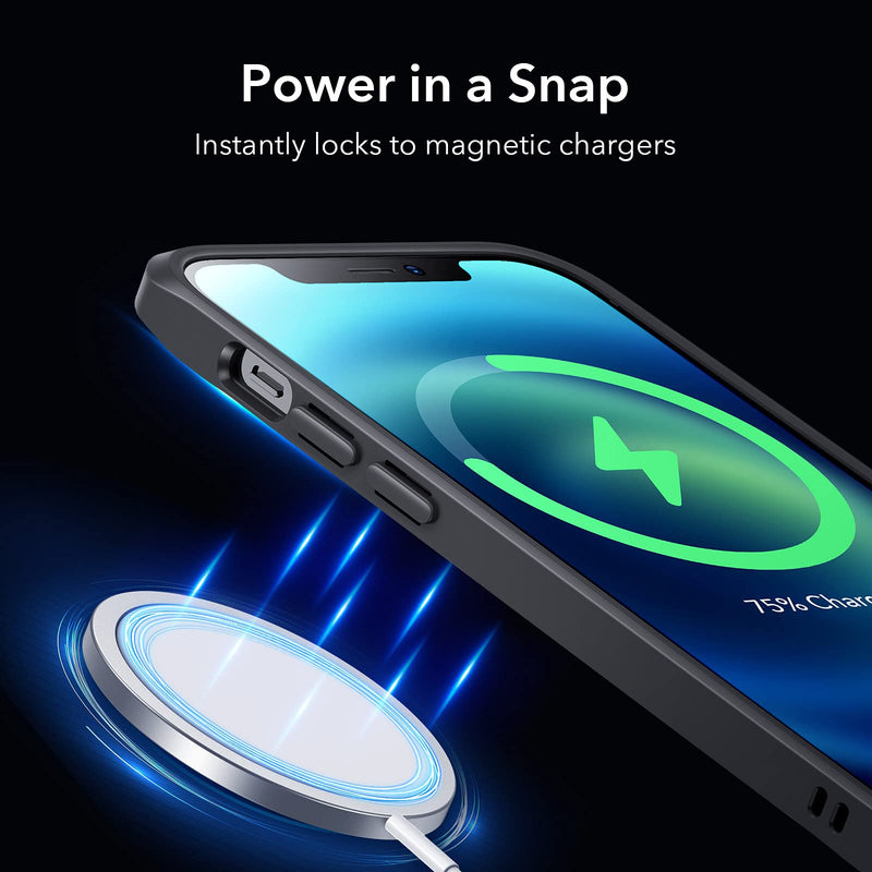 ESR Sidekick Hybrid Compatible with iPhone 12 Case/Compatible with iPhone 12 Pro Case (2020), with HaloLock Magnetic Wireless Charging, Scratch Resistant Back, Grippy Protective Frame, Frosted Black