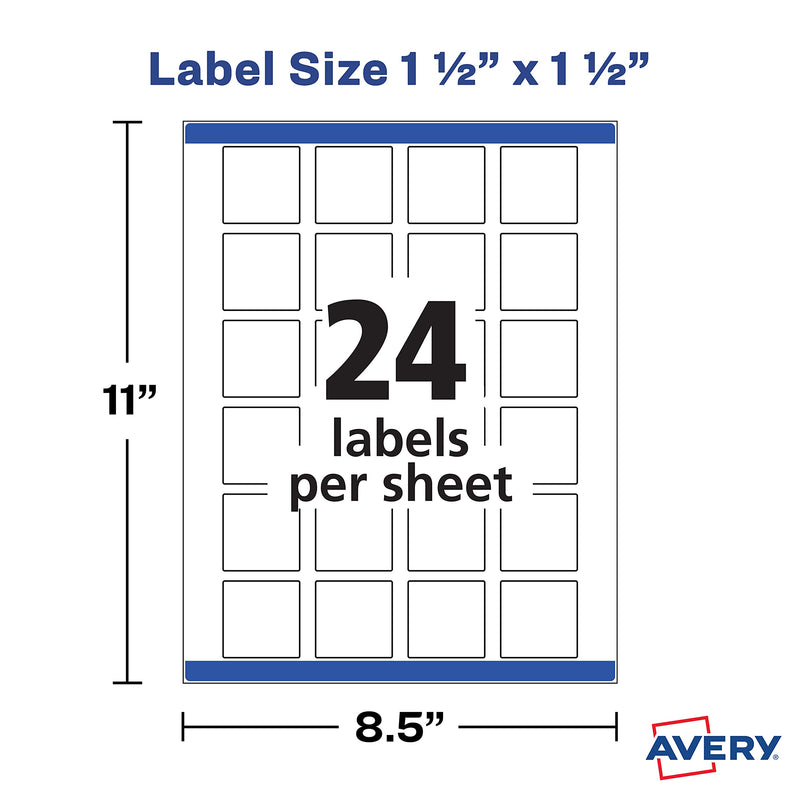 Avery Printable Blank Square Labels, 1.5" x 1.5", Matte White, 600 Customizable Labels (22805) 1.5 x 1.5 Specialty Labels