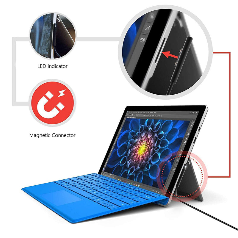 Sisyphy Nylon Braided Surface Connect to USB-C Charging Cable Compatible for Microsoft Surface Pro7 Go2 Pro6 5/4/3 Laptop1/2/3 & Surface Book, Works with 45W 15V3A USBC Charger (Black, 6ft)