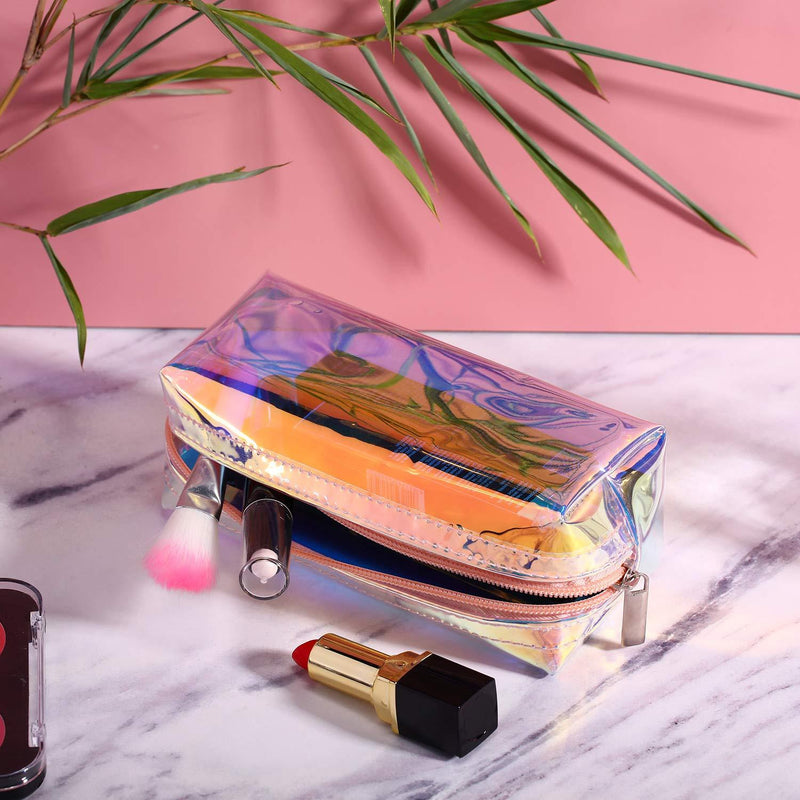 4 Pieces Holographic Makeup Bag Iridescent Cosmetic Pouch Cosmetic Bag Portable Waterproof Toiletries Bag for Women Girls