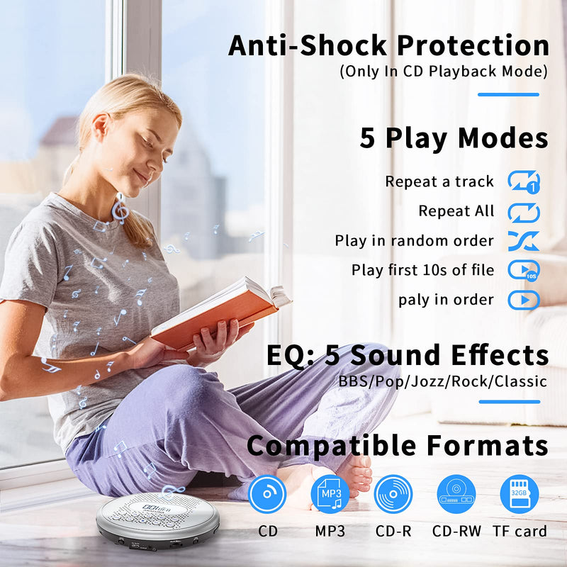 CD Player Portable, ARAFUNA Rechargeable Portable CD Players for Car with Speakers, Anti-Skip Walkman CD Player with Backlit Button, LCD Display and AUX Cable