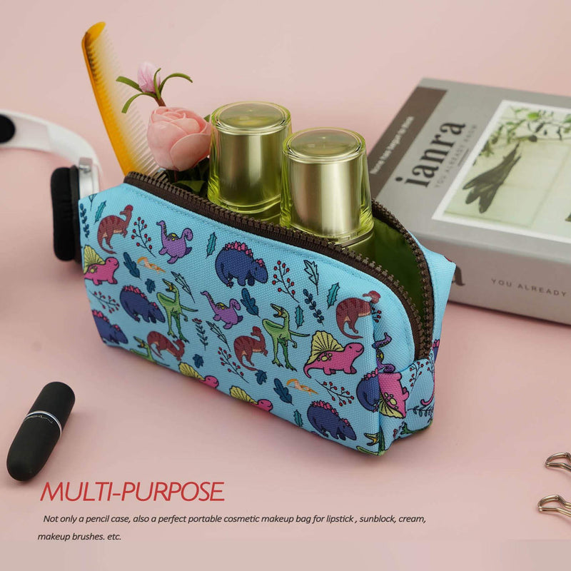 LParkin Dinosaur Canvas Pencil Case Pen Bag Pouch Stationary Case Makeup Cosmetic Bag Gadget Box Blue