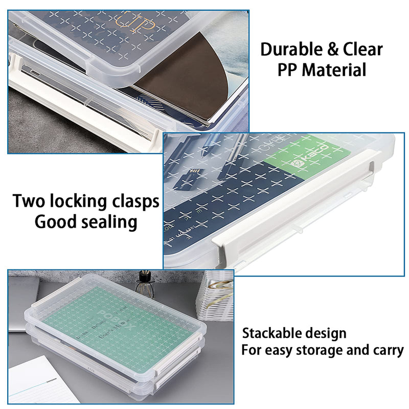 BTSKY 2 Pack A4 Plus Clear Plastic Stackable Storage Box Desk Paper Magazine Container with Buckle, Office Supplies Accessories File Protector Case Organizer, Portable Project Case Document Holders with 2 Lids