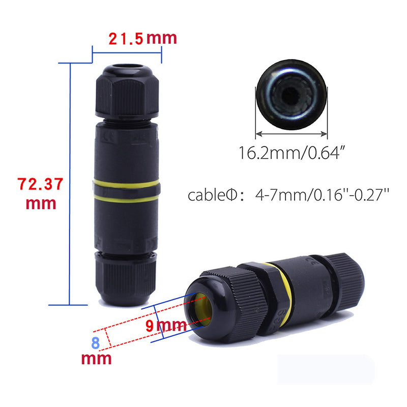 ATB FUTURE Waterproof IP68 Power Cable Junction Box Connector,Outdoor Junction Box,Ideal for 2 or 3 Pin Cables Ã˜4-8mm,Use for Outdoor Billboards,Tunnel Lights,Road Landscape Lights, Etc (4PACK,Black) M16 2 Way 3 Pole Ideal For Cable Diameter 4-8mm
