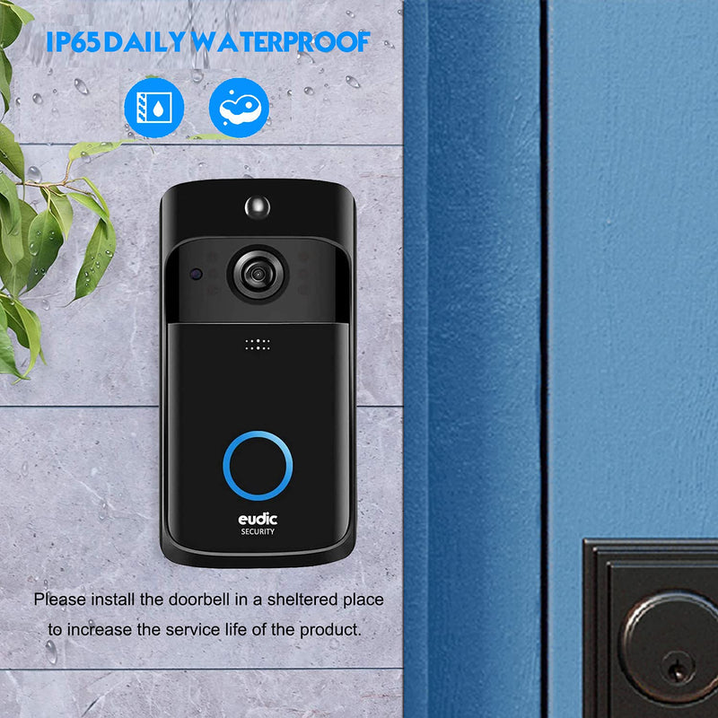 Video Doorbell Camera Wireless WiFi [2021 Upgrade] IP5 Waterproof HD WiFi Security Camera Real-Time Video for iOS & Android Phone Night Light Black
