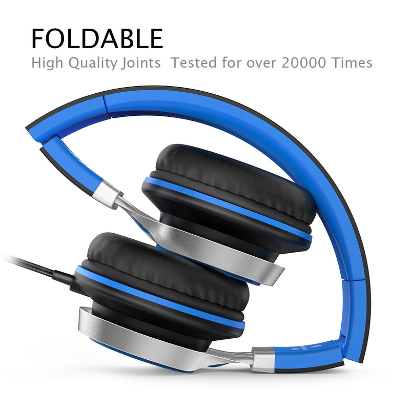 AILIHEN C8 Wired Headphones with Microphone and Volume Control Folding Lightweight Headset for Cellphones Tablets Chromebook Smartphones Laptop Computer PC Mp3/4 (Black/Blue) Black, Blue