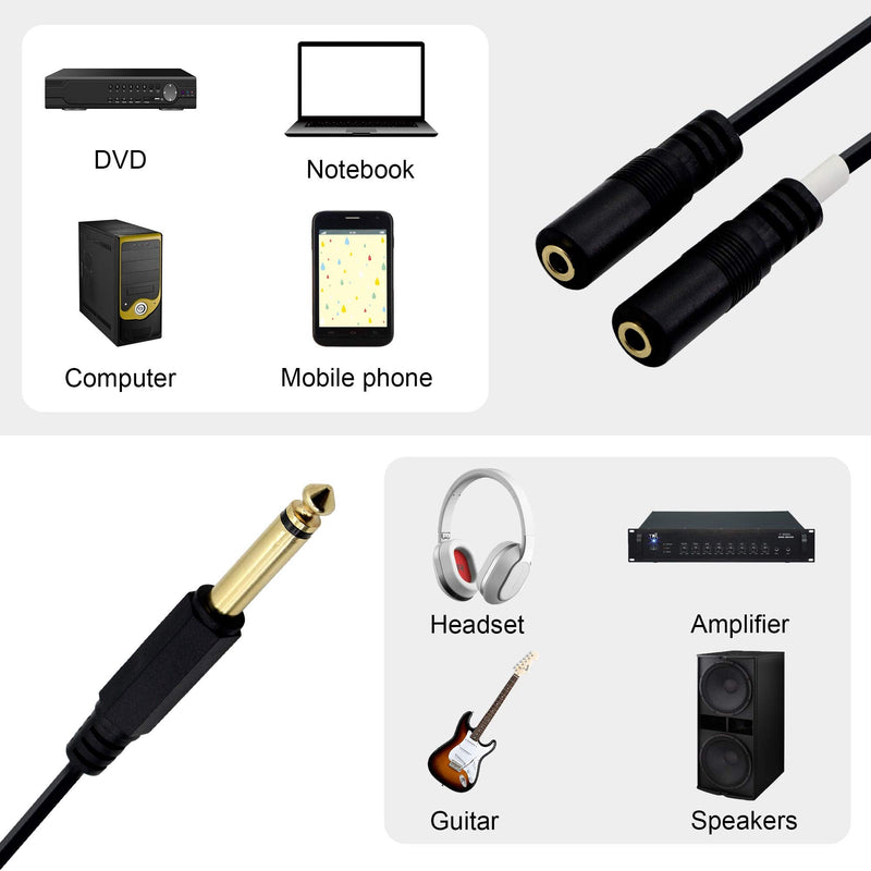 1/4"to 1/8" TRS/TRRS Adapter 6.35mm Male to 3.5mm Female Stereo Audio Cable Y-Splitter Adapter for Amplifiers, Guitars, Pianos, Home Theater Equipment Etc.