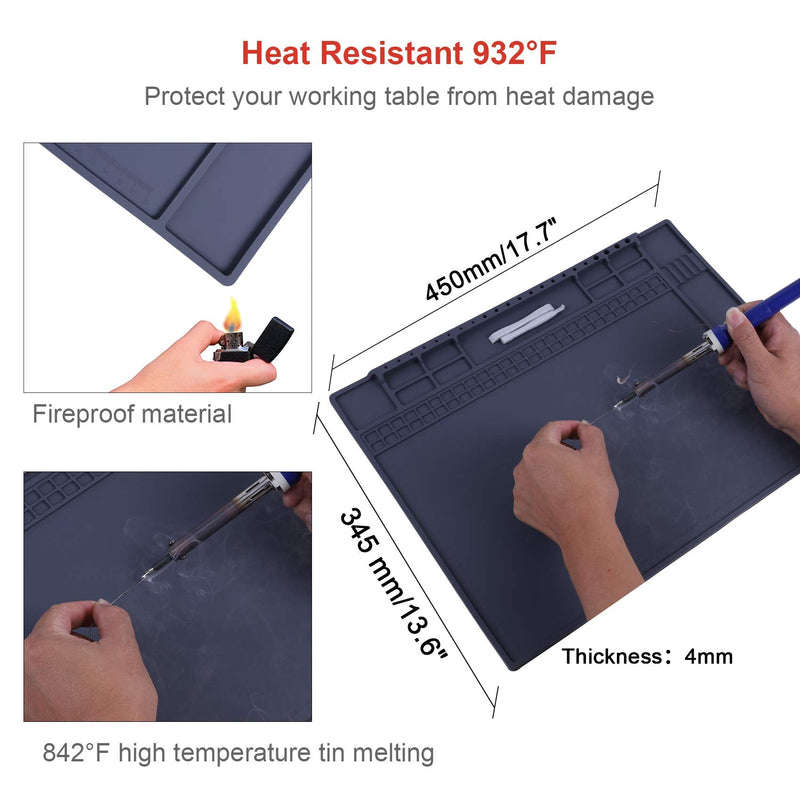 Anti Static Mat for Computer, Laptop, Cellphone, iPad Electronics Repair, HPFIX ESD Mat Soldering Pad Heat Resistant 17.7" x 13.6" Super Large with ESD Wrist Strap and Grounding Cord