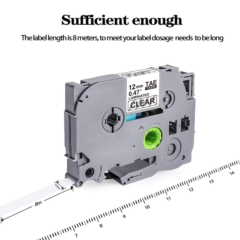 5 Pack Compatible Label Tape Replacement for Brother Ptouch Label Tape Clear TZe131 TZe-131 TZ-131, Laminated Tze Clear Label Tape 12mm 0.47 Black on Clear for Ptouch PT-D210 PT-H110 Label Maker 5