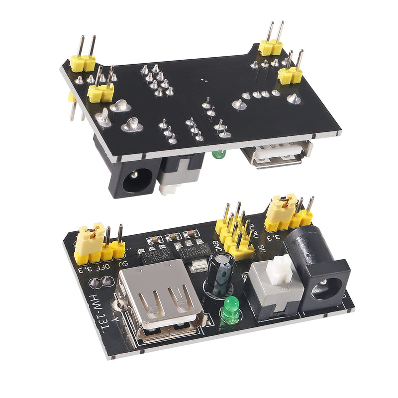AITIAO 6Pcs MB102 3.3V/5V Solderless Breadboard Power Supply Module with 6Pcs 9V Battery Clip Buckle T-Type Power Cable Male 2.1MM DC Jack Plug for Arduino Nano