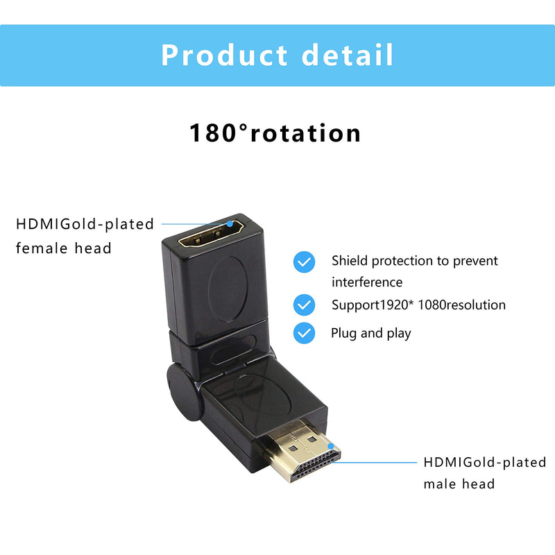 360 Degree Swivel Angle HDMI Adapter,90 180 270 Degree Angle Rotatable Extension Connector Adjustable Male to Female Adaptor for Full HD Support Including 720p-1080p,No Loss in Video/Audio Quality