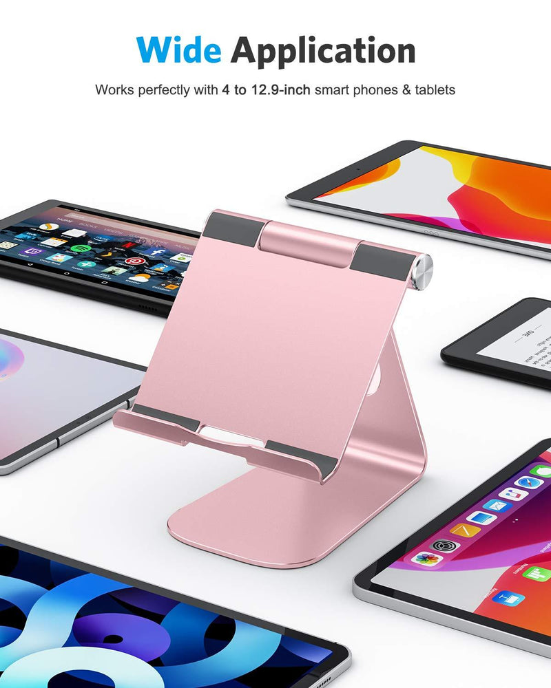 Tablet Stand Holder Adjustable, OMOTON T1 iPad Stand, Desktop Aluminum Tablet Dock Cradle Compatible with iPad Air 4/Mini, New iPad 10.2/9.7, iPad Pro 11/12.9, Samsung, Nintendo and More, Rose Gold