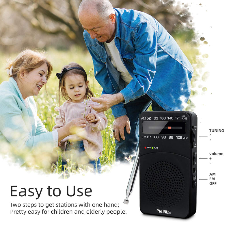 【2022 Newest】 J-166 Pocket Radio Transistor, AM FM Small Radio Portable, Battery Operated Radio with Tuning Light, Back Clip, Excellent Reception for Outdoor & Indoor by PRUNUS