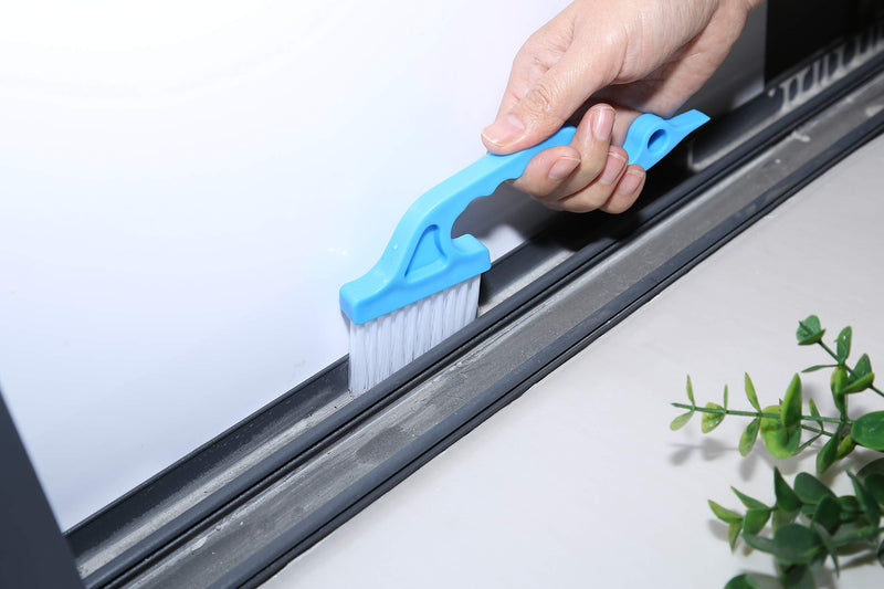 Rienar 2pcs Window Track Cleaning Brushes, Hand-held Groove Gap Cleaning Tools Door Track Kitchen Cleaning Brushes Set(Blue)