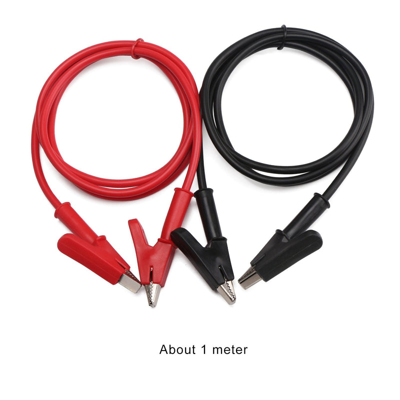 Dual Ended Alligator Clips Test Lead Black&Red 15A 39.3 Inches Test Cable Soft PVC Crocodile clips Testing Wire with Protective Jack Copper Clamps for Testing Current