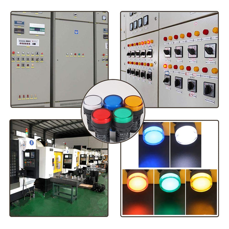 Gebildet Pack of 10 16 mm Indicator Light 12-24 VDC LED Flush Panel Mount (Red/Green/Blue/Orange/White, Each Color 2 Pieces)